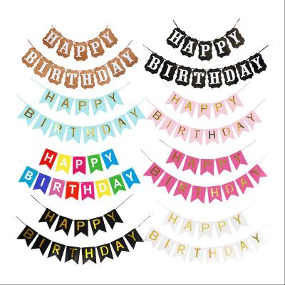 China 16*20cm Wallpaper Hanging Happy Birthday Banner Happy Birthday Party Pull Flag Banner Automotive Decoration for sale