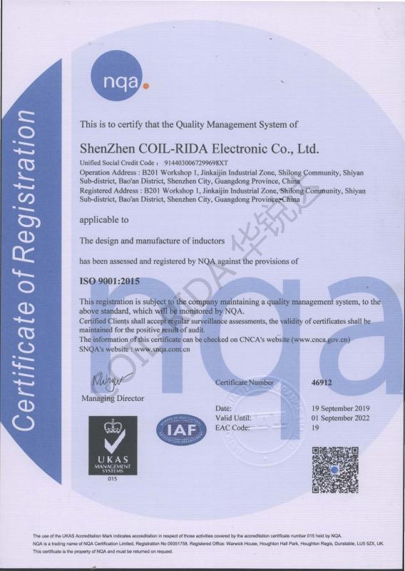 ISO9001 - Shenzhen Coil-Rida Industrial Co., Ltd.