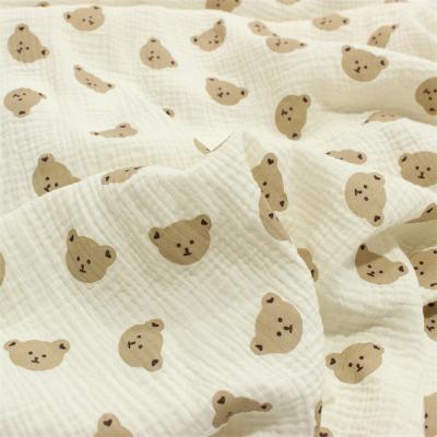 China Viable Ready To Ship Double Gauze Cotton Fabric High Quality Material Clothes For Baby Bear Pattern Children Sleepwear 100% Cotton Fabric for sale