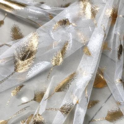 China New Design Anti Pill In Running Sparkle Glitter Tulle Sequins Fabric For Garment Dance Dress Luxury Gold Feather Lace Fabric for sale