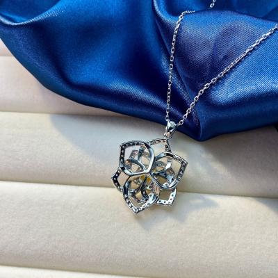 China New Vintage Necklace S925 Silver Flower Full Diamond Water Wave Chain Simple Micro-inlaid Geometric Wild With Chain for sale