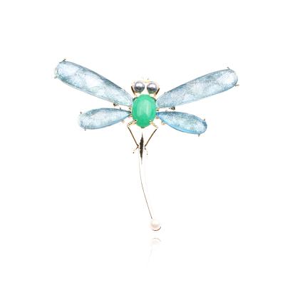 China Big slot brass stone ice high grade dragonfly brooch male and female the same style insect pin gift for sale