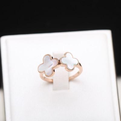 China ALLOY Shiny Gold Plated Brass Inlay Shell Four Leaf Clover Engagement Rings Wholesale / Custom for sale