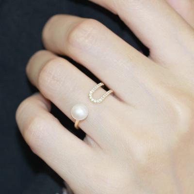 China YANYI FASHIONABLE Freshwater Soft Pearl Opening Diamond-inset Adjustable Ring Temperamental Ring Jewelry Gift for sale