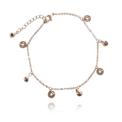 China YANYI Titanium Cute 18K Gold Plated Small Bell And Coin Charm Anklet Chain Bracelet For Girl Women Loose for sale