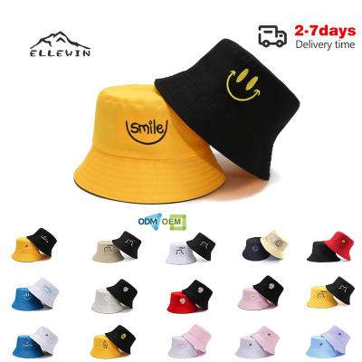 China Casual ELLEWIN Small Daisy Double-sided Fisherman Hat Outdoor Ladies Summer Sunshade Text Pot Hat Fashion Reversible Bucket Hats for sale