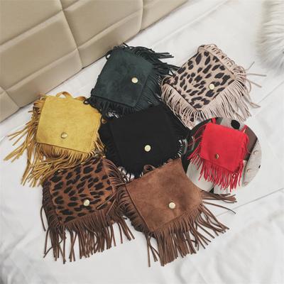 China Other Solid RKB1025 Brown Yellow Red Leopard Kids Crossed - Body Bag Little Girls Fashion Fringe Purses for sale