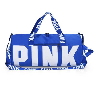 China PINK Nylon Letter Gym Fleece Travel RLB1008 Shoulder Training Bag Large Capacity Portable Sports Fitness Bag for sale