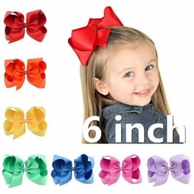 China Hair Styling Tools Wholesale 6 Inch Ribbon Custom Solid Hair Bow Accessories Girl Boutique Hair Bow Clip For Babies for sale