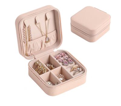 China PU Travel Jewelry Boxes Women Girls Stud Earrings Leather Case Organizer Box Portable Jewelry Storage Small for sale