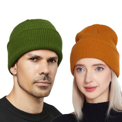 China COMMON High Quality Double Layer Couple Men Women Adult Knit Solid Beanie Cap Hat Winter Warm Beanie Hat for sale