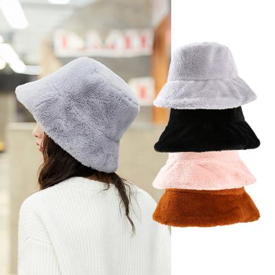 China Custom COMMON Fisherman Hats Flat Wide Logo Women Girl Winter Warm Brim Plain Fur Wool Plush Bucket Hat for sale