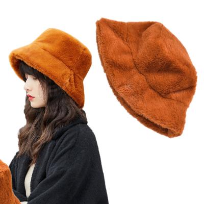 China COMMON Wholesale Winter Women's Boutique Warm Fisherman Hats Flat Wide Brim Plain Fur Wool Plush Bucket Hat for sale