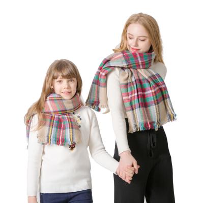 China RWJ2002 Mix Mama and Me Scarf Set Adult Classic Hot Selling Kids Plaid Square Blanket Warm Scarf for sale