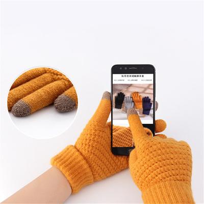 China Thickeend Solid Color Touck Screen Women Men Winter Custom Simple Mitten Warm Gloves Stretch Knitted Gloves for sale