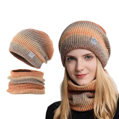 China RWH2049 Plain Fashion Winter Warm Knit Hats Neck Set Warmer Tie Dye Beanie Hats Scarf Set Colorful For Woman for sale