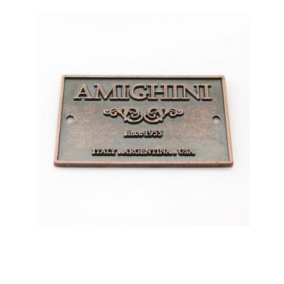 China Eco-friendly antique copper high quality nameplate label zinc alloy tags emboss metal logo for furniture hardware accessories for sale