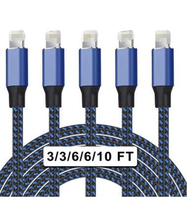 China MP3/MP4 Player Mobile Phone Cable 2.4A 3FT 6FT 10FT 3 Bundle Nylon Data Cable For iPhone High Speed ​​USB Cord For Apple Charger Cable for sale