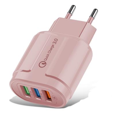 China Hot Selling Colorful EU USA Fast Charging Universal Mobile Phone USB Travel Charger QC3.0 Head 5v2a 3usb Adapter For iphone 13 pro Wholesale for sale