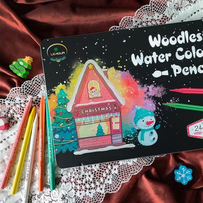 China Water Soluble Pencil 24 Color Christmas Gifts Without Wooden Pen Round for sale