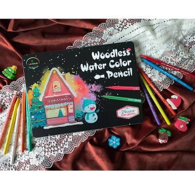 China Lead Pencil Special Art Christmas Woodless Tin Box Water Soluble Colored Limited Round for sale