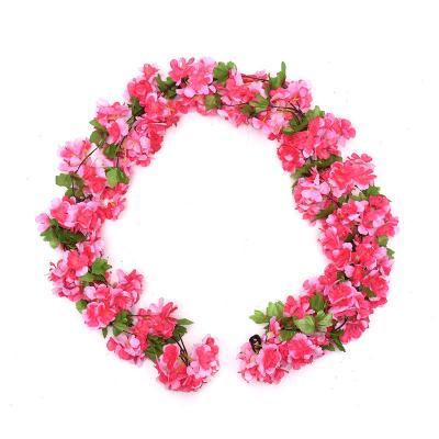 China Indoor Wedding Decoration Cherry Blossom Hanging Vines Artificial Sakura Flower Garland Fake Fashional Artificial Flowers 2.0m Length for sale