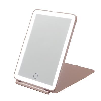 China Wholesale USB Rechargeable Portable Vanity Mirror Lighted Folding Makeup Cosmetic Mirror With Light for sale