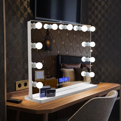 China Backstage Dressing Table Lighted Illuminated Hollywood Mirror Cosmetic Desk Lighted Beauty Mirror With Led Bulbs for sale