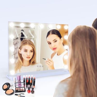 China Large Size Tabletop Lighted Hollywood Vanity LED Makeup Mirror with Dimmable LED Bulb Lights 80x60cm for sale