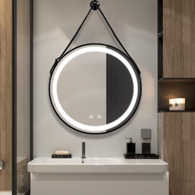 China Hospitality Round Wall Mirror Luxury Hanging Decor Led Lighting Bathroom Mirror for sale