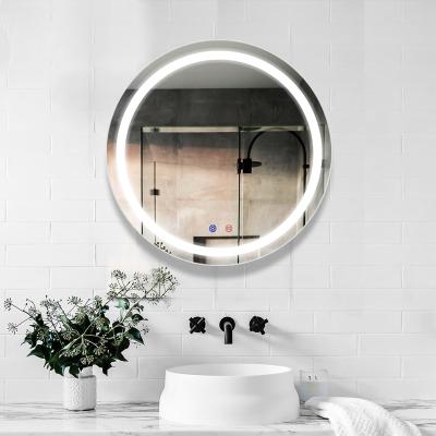 China Illuminated Custom Silver Round LED Logo Defogger Explosion Proof Waterproof Glass Mirror For Bathroom for sale