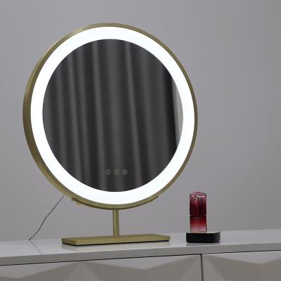 China Lighted Fascinate Desktop Gold Touch Screen Illuminated Led Light Round Makeup Mirror For Make Up for sale