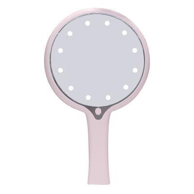 China Wholesale Yellow White Pink Custom Cosmetic Lighted Led Lighted Hand Held Makeup Mirror With Logo for sale