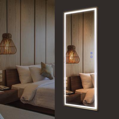 China Designer Decorative Home Decor Minimalist Modern Frame Silver Long Led Lighted Large Wall Mirror for sale