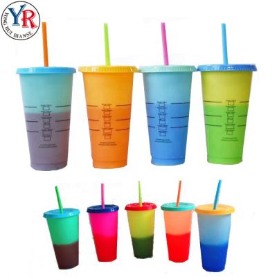 China Wholesale Custom Food Tumbler Cups Magic Mugs Sublimation Color Changing Plastic Cup With Straw for sale