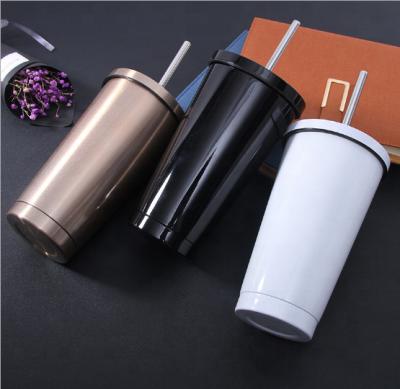 China High Quality Sustainable Double Wall 400ml 304 Water Bottle Tumbler Cup Stainless Steel Coffee Mug With Reusable Straw for sale