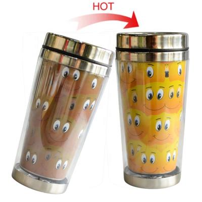 China PORTABLE custom magic water bottle sublimation mug color changing stainless steel thermo mug with screw lid for sale