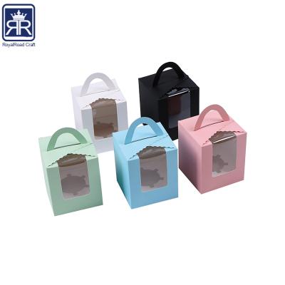China 17121618 Sizes Customized Clear Plastic Design Disposable Logo Window Cardboard Packaging Cake Box With Handle for sale