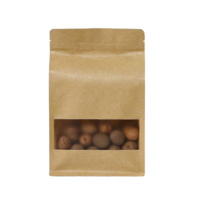 China Disposable Zipper Brown Food And Candy Kraft Paper Flat Bottom High Quality Paper Bags With Window for sale