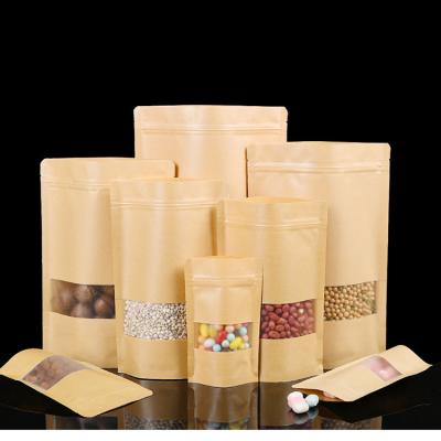 China Custom Brown Biodegradable Packaging Zip Lock Bag Kraft Paper Bags With Clear Window for sale