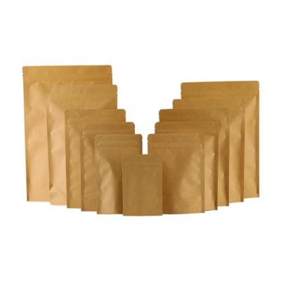 China Biodegradable Food Packaging Bags Custom Printed Brown Kraft Paper Bag With Clear Window Zipper Backing Pouch for sale