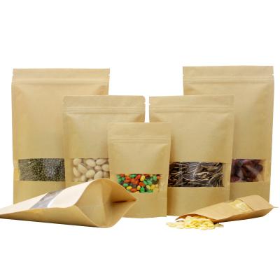 China Food Grade Biodegradable Custom Coffee Snacks Packaging Bags With Window Zipper Stand Up Kraft Paper Bag for sale