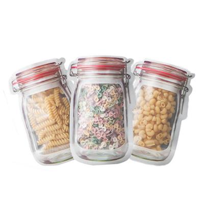 China Wholesale Moisture Proof Custom Design Resealable Mason Jar Bottle Shape Plastic Bag Zipper Food Storage Holder Pouches for sale