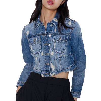 China Style Viable Women Short Street Crop Ripped Jeans Denim Jackets For Ladies for sale