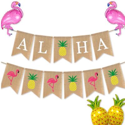 China Aloha Bunting Banner Photo Prop Summer Style Birthday Sunflower Canvas Signs Burlap Party Baby Shower Banner Dovetail Shape Tropical Letters for sale