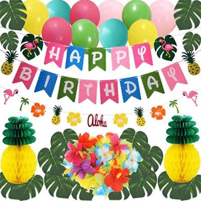 China 2021 Summer Style Birthday Party Hawaii Luau Summer Beach Party Supplies Arch Kit Pineapple Birthday Banner Palm Balloon Leaves Flamingo for sale