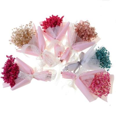 China Romantic Creative Dry Mini Dried Flower Bouquets Wedding Gypsophila Bouquets Valentine's Day Party Gift Decor Birthday Cake Decorations for sale