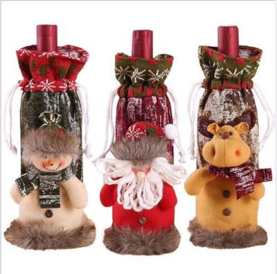 China Wholesale Cloth Merry Christmas Doll Wine Bottle Cover XmasWine Bottle Bag Ornament for sale