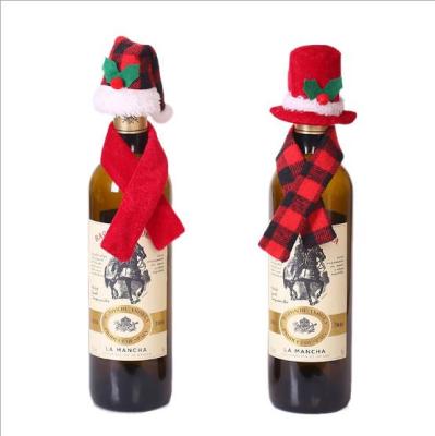 China Cute Cloth Christmas Hat Scarf Red Wine Bottle Cover Bags Dinner Table Christmas Decor Wine Bottle Set Wine Bottle Covers Clothes for sale