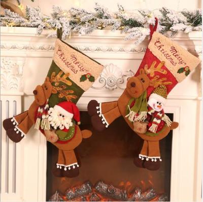 China Fabric Amazon 3D Christmas Stockings With Long Legs Santa Holder Gift Bag Santa Claus Deer Sock Christmas Tree Ornaments Supplies for sale